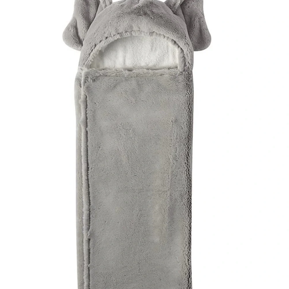 Pottery Barn Kids Elephant Faux Fur Hooded Baby Towel Gray Plush